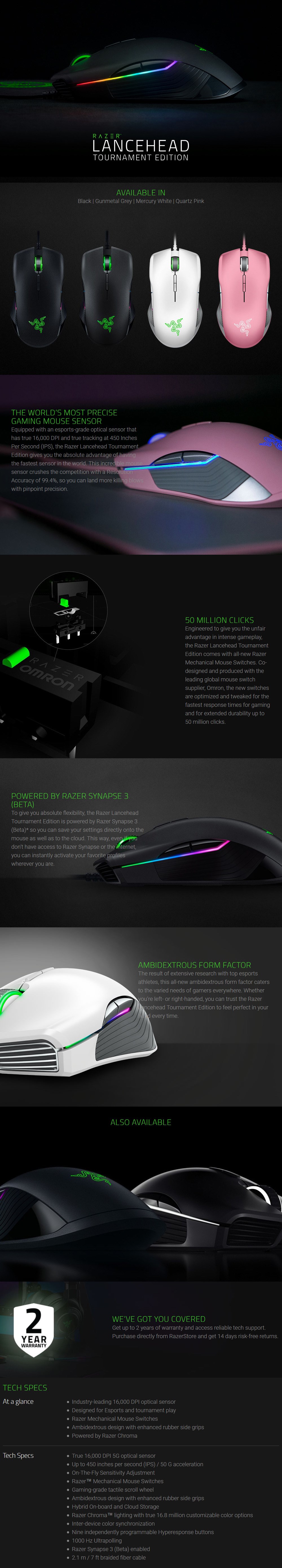 Razer Lancehead Tournament Edition Ambidextrous Gaming Mouse - Mercury Edition - Desktop Overview 1
