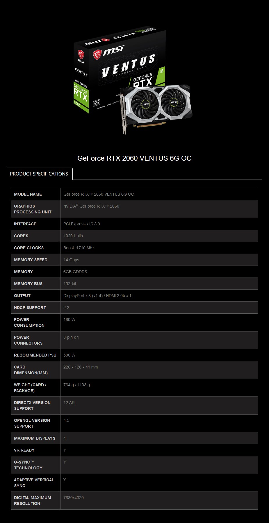 MSI GeForce RTX 2060 VENTUS 6GB OC Video Card - Desktop Overview 2