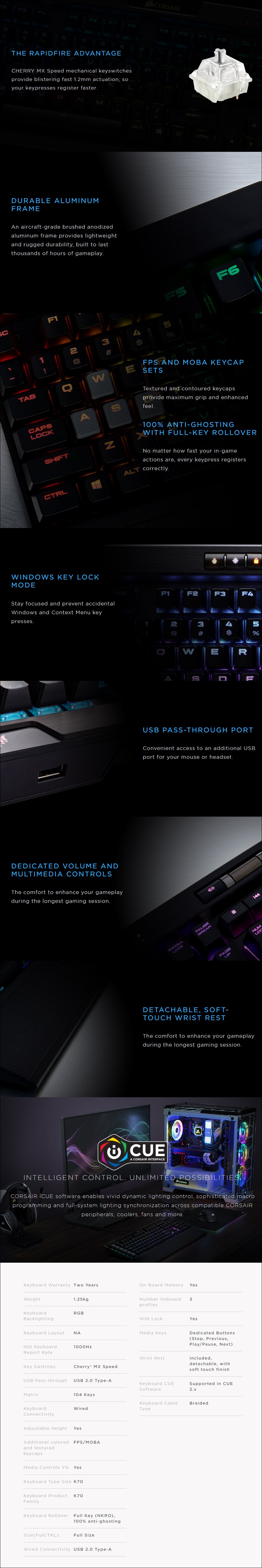 Corsair K70 RGB MK.2 Rapidfire Mechanical Gaming Keyboard - Cherry MX Speed - Desktop Overview 1