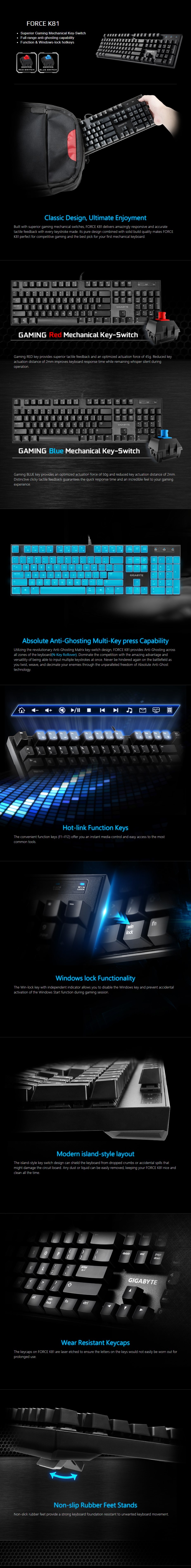Gigabyte FORCE K81 Mechanical Gaming Keyboard - Cherry MX Red - Desktop Overview 1