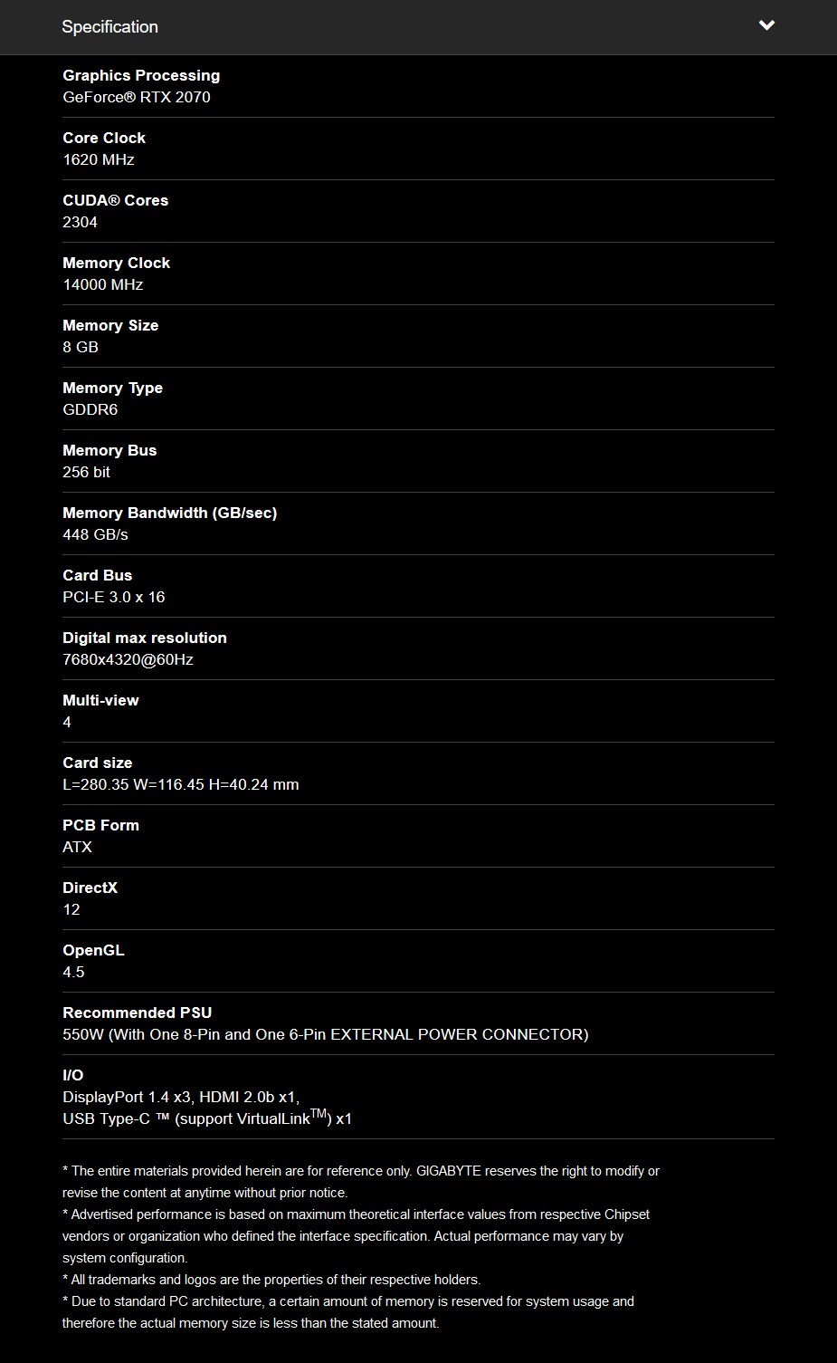 Gigabyte GeForce RTX 2070 Windforce 8GB Video Card - Desktop Overview 2