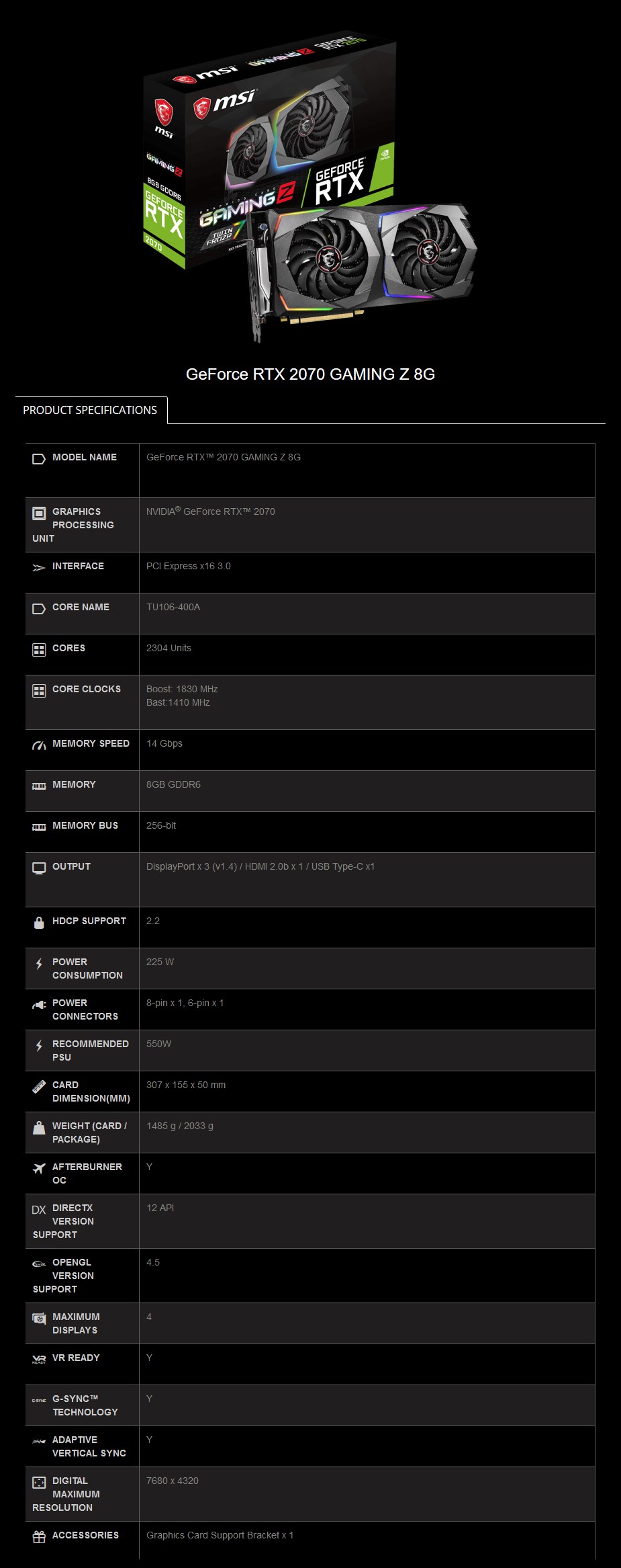 MSI GeForce RTX 2070 GAMING Z 8GB Video Card - Desktop Overview 2