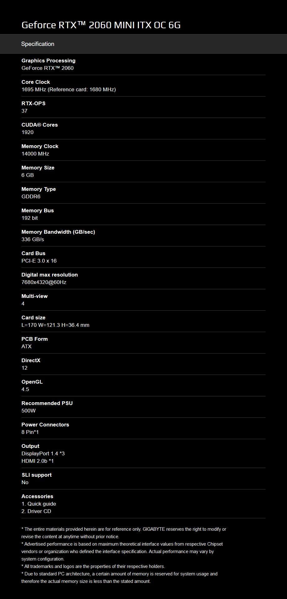 Gigabyte GeForce RTX 2060 MINI ITX OC 6GB Video Card - Desktop Overview 2