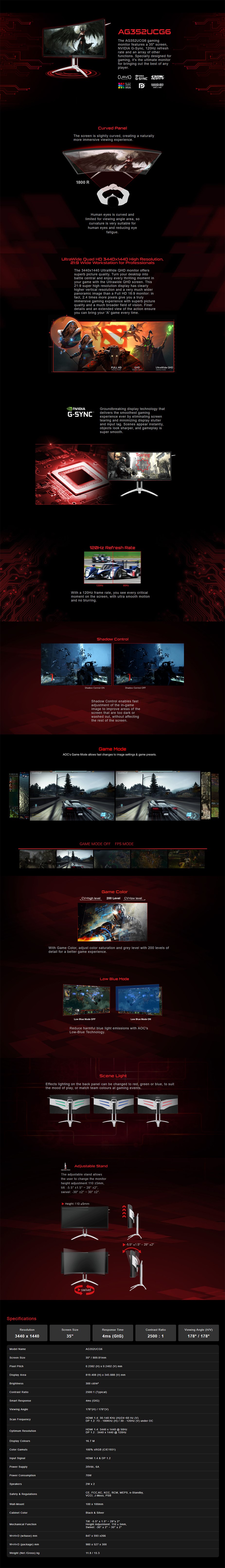 AOC AGON AG352UCG6 35" 120Hz UltraWide QHD Curved G-Sync Gaming Monitor - Desktop Overview 1