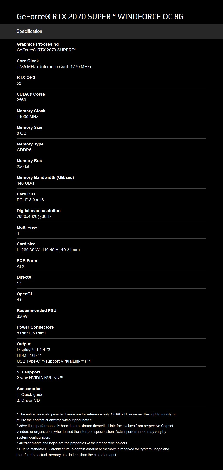 Gigabyte GeForce RTX 2070 SUPER Windforce 8GB Video Card - Overview 2
