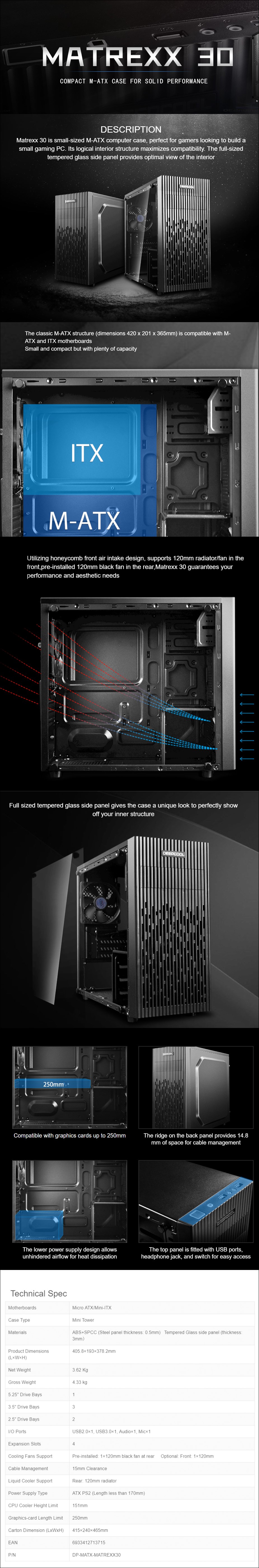 Deepcool Matrexx 30 Tempered Glass Mini-Tower Micro-ATX Case - Desktop Overview 1