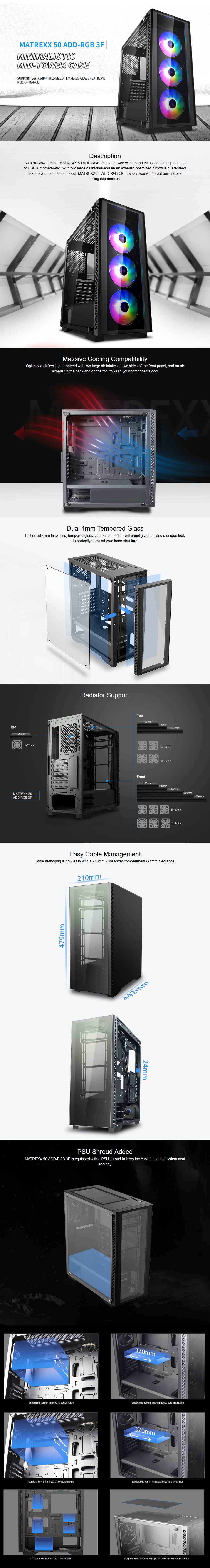 Deepcool Matrexx 50 ADD RGB 3F Tempered Glass Mid-Tower E-ATX Case - Overview 1